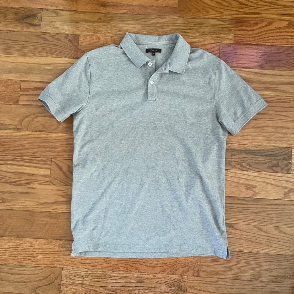 Quince Organic Cotton Pique Polo Shirt Mens Medium Gray Casual Short Sleeve Top
